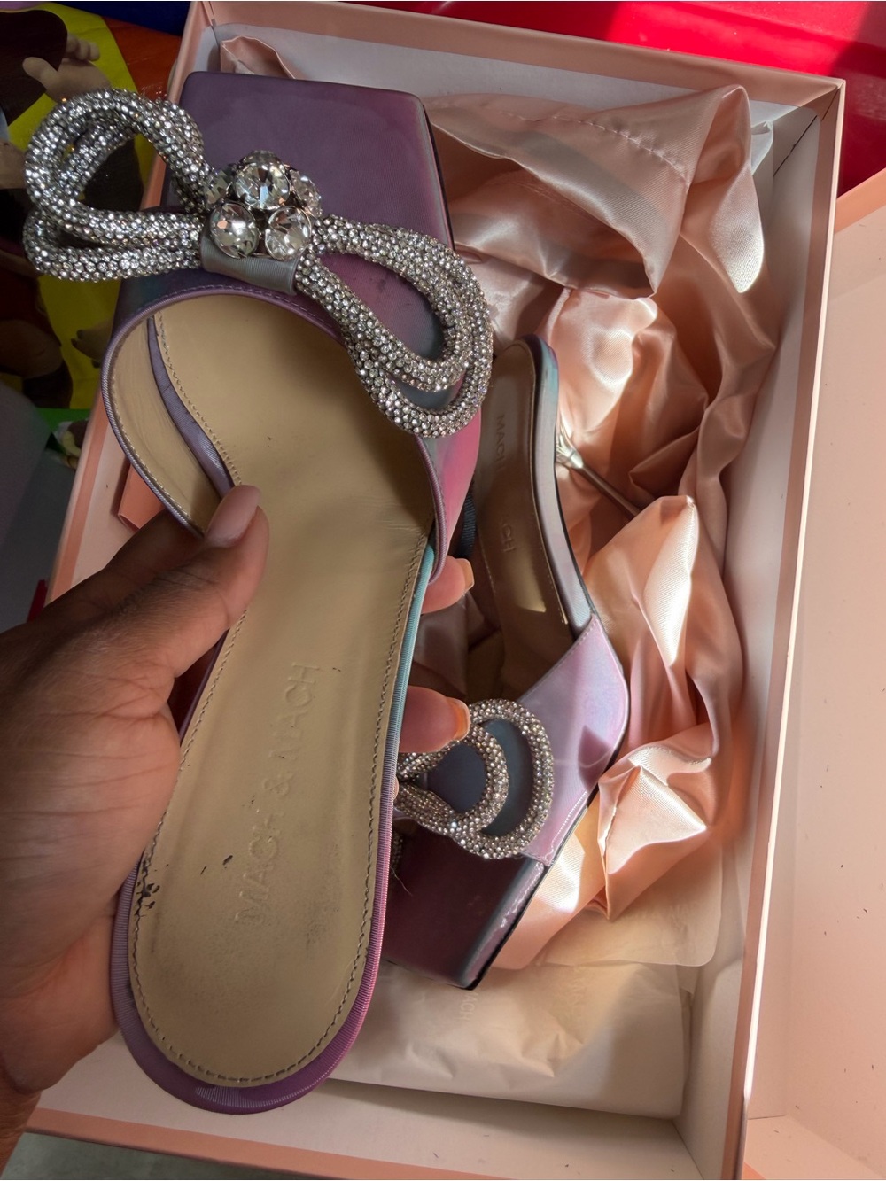 MACH & MACH Lavender Jeweled Slide Mules